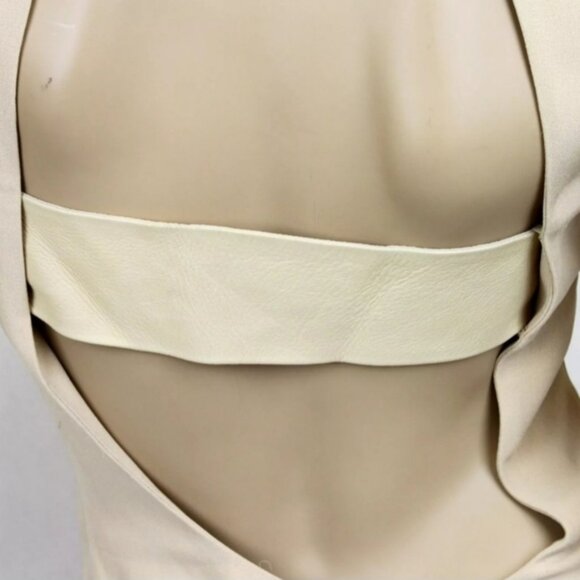 GUCCI Beige Silk Backless Shift Dress with Leather Strap Detail, NWT - Picture 5 of 8